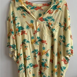 Men's Yellow Tropical Short Sleeve Button-Down Shirt Big and Tall 7XL